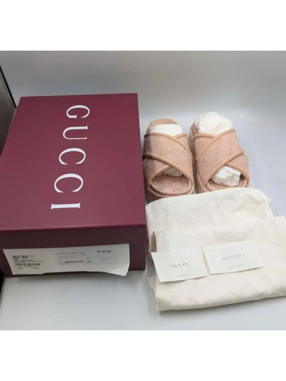 Gucci Monogram GG Calfskin Angelina Platform Sandals Light Pink EU37 816798